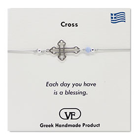 The Filia Bracelet Collection:: Greek Cross Adjustable Macrame Silver Color Bracelet