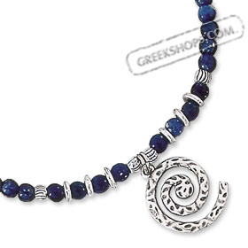 Archaic Earth Stone Necklace - Lapis with Swirl Motif Pendant