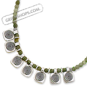 Archaic Earth Stone Necklace - Carnelian with Swirl Motif Pendants