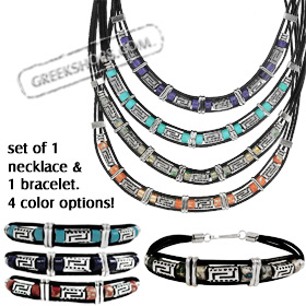 Geometric Collection - Necklace & Bracelet Set w/ Greek Key Motif KE390 & BE390 (4 Color Options)