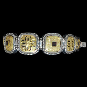 Palaiologan Collection - 24k Gold Plated Sterling Silver Bracelet - Rounded Square Links w/ Crosses