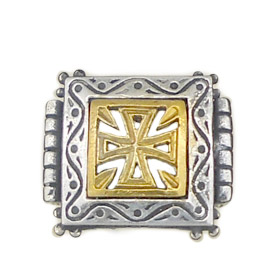 Palaiologan Collection - 24k Gold Plated Sterling Silver Ring - Byzantine Cross on Square 