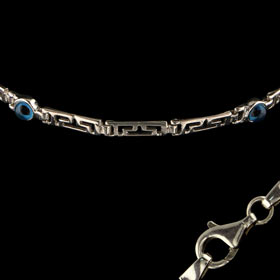 Greek Sterling Silver Mati Collection - Bracelet w/ Greek Key and 3 Mati Evil Eye (5mm)