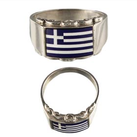 Sterling Silver Ring - Greek Flag (12mm)