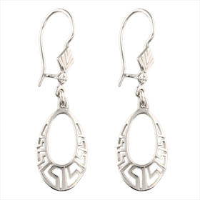 Sterling Silver Earrings - Teardrop Greek Key Motif Hook Dangle (18mm)