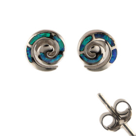 The Neptune Collection - Sterling Silver Earrings - Swirl Motif and Opal (8mm)