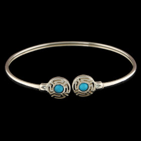 Sterling Silver Cuff Bracelet - Round Greek Key w/ Turquoise