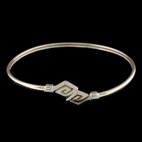 Sterling Silver Cuff Bracelet - Diamond Shape Greek Key