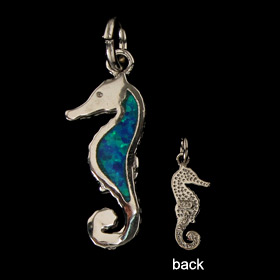 The Neptune Collection - Sterling Silver Pendant - Seahorse and Opal (18mm)