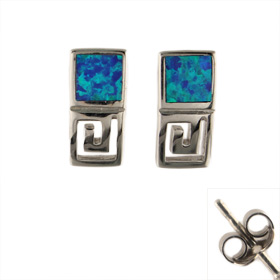 The Neptune Collection - Sterling Silver Earrings - Greek Key and Opal (13mm)