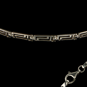 Sterling Silver Necklace - Greek Key Motif Rectangle Links (3mm)