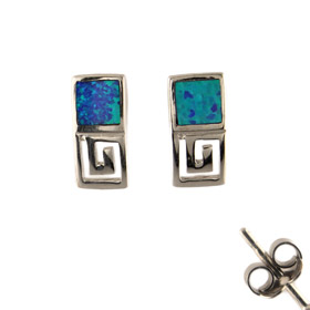 The Neptune Collection - Sterling Silver Earrings - Greek Key and Opal (11mm)