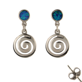 The Neptune Collection - Sterling Silver Earrings - Swirl Motif and Opal (12mm)