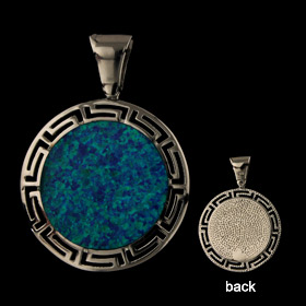 The Neptune Collection - Sterling Silver Pendant - Circle w/ Greek Key & Opal (32mm)