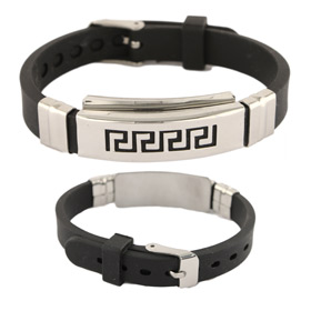 Rubber and Stainless Steel Wristband - Greek Key Motif