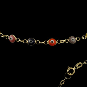 14k Gold Bracelet - Multi-Colored Mati Evil Eye (4mm)