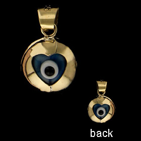 14k Gold Pendant - Evil Eye Heart-Shaped (9mm)
