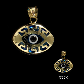 14k Gold Pendant - Evil Eye w/ Greek Key Eye-Shaped (14mm)