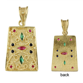 Justinian Collection - 24k Gold Plated Sterling Silver Pendant - Rectangle w/ Cubic Zirconia (27mm)