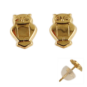 14k Gold Post Earrings w/ Owl (5mm)