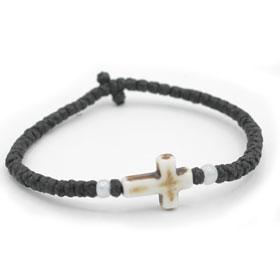 Thin Komboskini Bracelet with white vintage cross