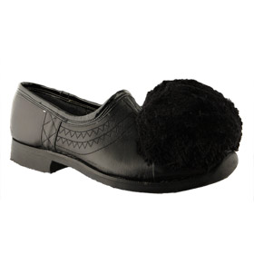 Traditional Hand-Crafted Black Leather Tsarouchia Shoes w/ Rubber Sole for Greek Costume 