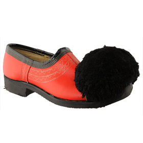 Traditional Hand-Crafted Red Leather Tsarouchia Shoes w/ Rubber Sole for Greek Costume 