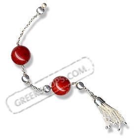 Sterling Silver Begleri Large Beads with Tassle (red)