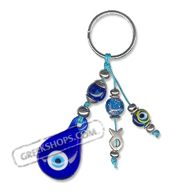 Good Luck Charm Keychain with blue glass evil eye 120390