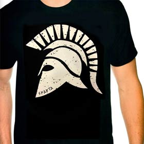 Spartan Helmet Black Tshirt, 100% Cotton