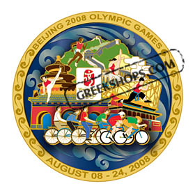 Beijing 2008 Oversized Multi-Level Athletes and Lankmarks Pin in Tin Box
