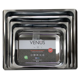 Venus Stainless Steel Cooking Pans - Set of 4 Rectangular Tapsia Pans - 18/10 Steel
