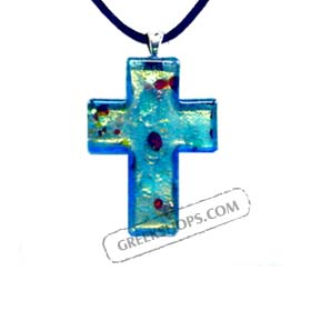 Murano Glass Cross-Shaped Pendant - Blue
