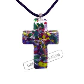 Murano Glass Cross-Shaped Pendant - Rainbow