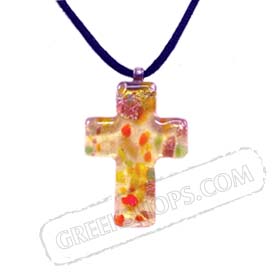 Murano Glass Cross-Shaped Pendant - Yellow