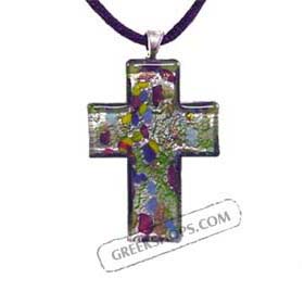 Murano Glass Cross-Shaped Pendant - Green