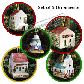 Greek Island Christmas Tree Ceramic Ornament - Set of 5