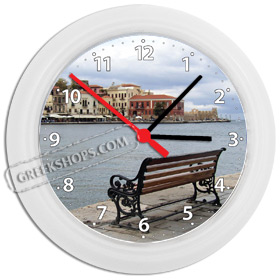 Greek Time - Greek Island Wall Clock - Chania Harbor View