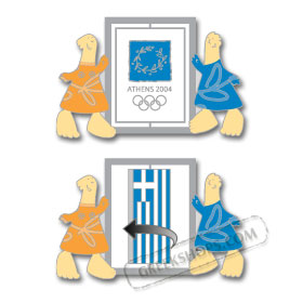 Athens 2004 Mascots & Greek Flag Spinning Pin