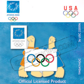Athens 2004 Mascots Holding IOC Flag Pin