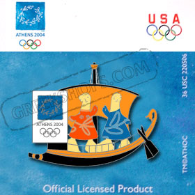 Athens 2004 Mascots on Ancient Sailboat Pin