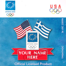 Custom Design Athens 2004 Greek / USA Flag Pin