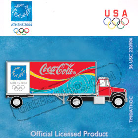 Athens 2004  Coca Cola Trailer w/ Look of the Games Pattern Moving Wheels Pin