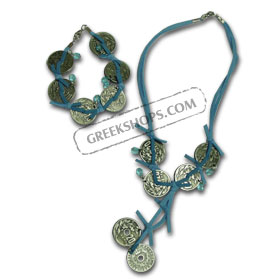 20 Lepta Neckalce and Bracelet Set ( Blue )