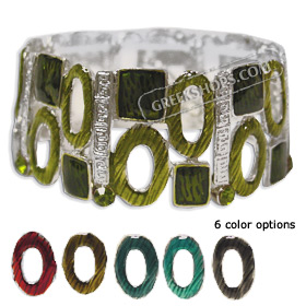 Stainless Steel & Enamel Cuff Bracelet - Squares & Circles & Greek Key 6347