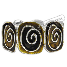 Stainless Steel & Enamel Cuff Bracelet - Square Minoan Swirl Motifs - Yellow 6355