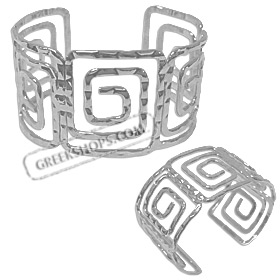 Stainless Steel Cuff Bracelet - Large Greek Key Motifs 91-6851
