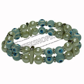 Light Blue Evil Eye bracelet with faux pearls