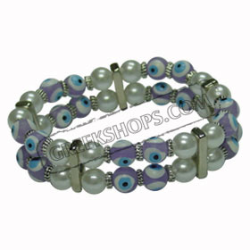 Violet Evil Eye bracelet with faux pearls