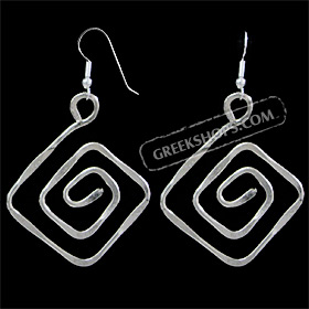 Silver Plated Earrings - Greek Key Motif (45mm)